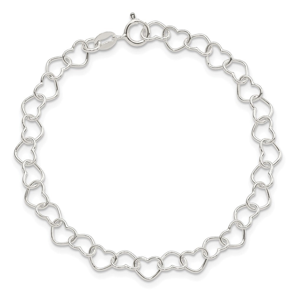 Sterling Silver 7inch Polished Fancy Heart Link Bracelet