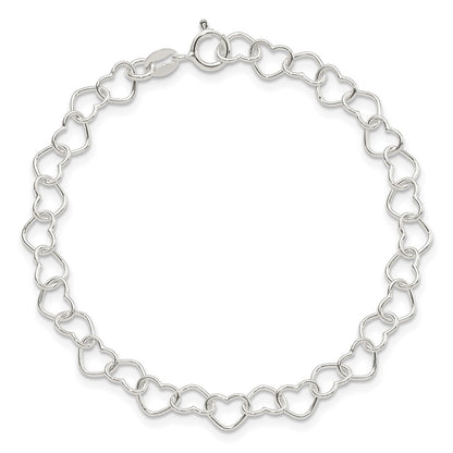 Sterling Silver 7inch Polished Fancy Heart Link Bracelet