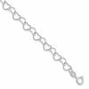 Sterling Silver Rhodium-plated 7inch Polished Fancy Heart Link Bracelet