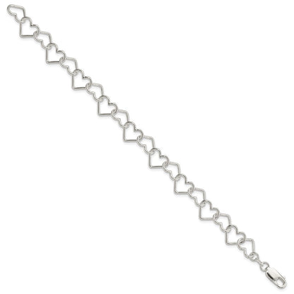 Sterling Silver 8inch Polished Fancy Large Heart Link Bracelet
