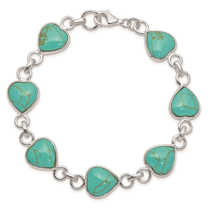 Sterling Silver Rhodium-plated Heart-shaped Turquoise Bracelet