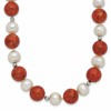 Sterling Silver Rhod-pltd FWC Pearl / Stabilized Red Coral Necklace