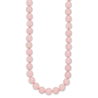 8-8.5mm Smooth Beaded Rose Quartz 18 inch Necklace with Sterling Silver Rhodium-plated Clasp
