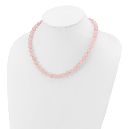8-8.5mm Smooth Beaded Rose Quartz 18 inch Necklace with Sterling Silver Rhodium-plated Clasp