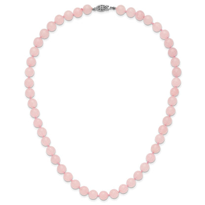 8-8.5mm Smooth Beaded Rose Quartz 18 inch Necklace with Sterling Silver Rhodium-plated Clasp