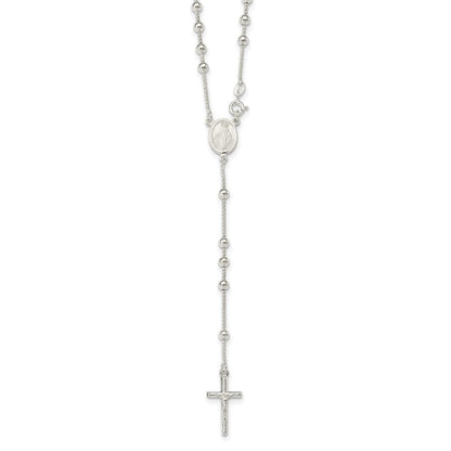 Sterling Silver Polished Bead Rosary 21 inch Necklace