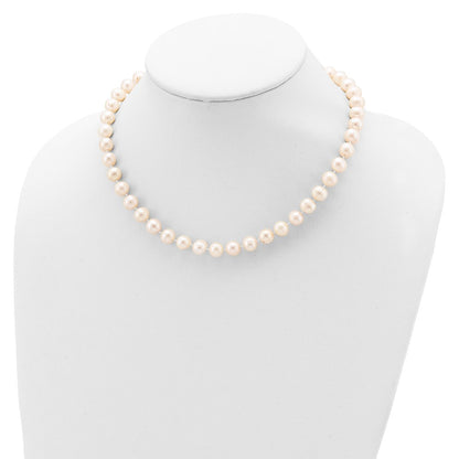 Sterling Silver Rhodium-plated 8-9mm White Near-Round Freshwater Cultured Pearl 20 inch Necklace
