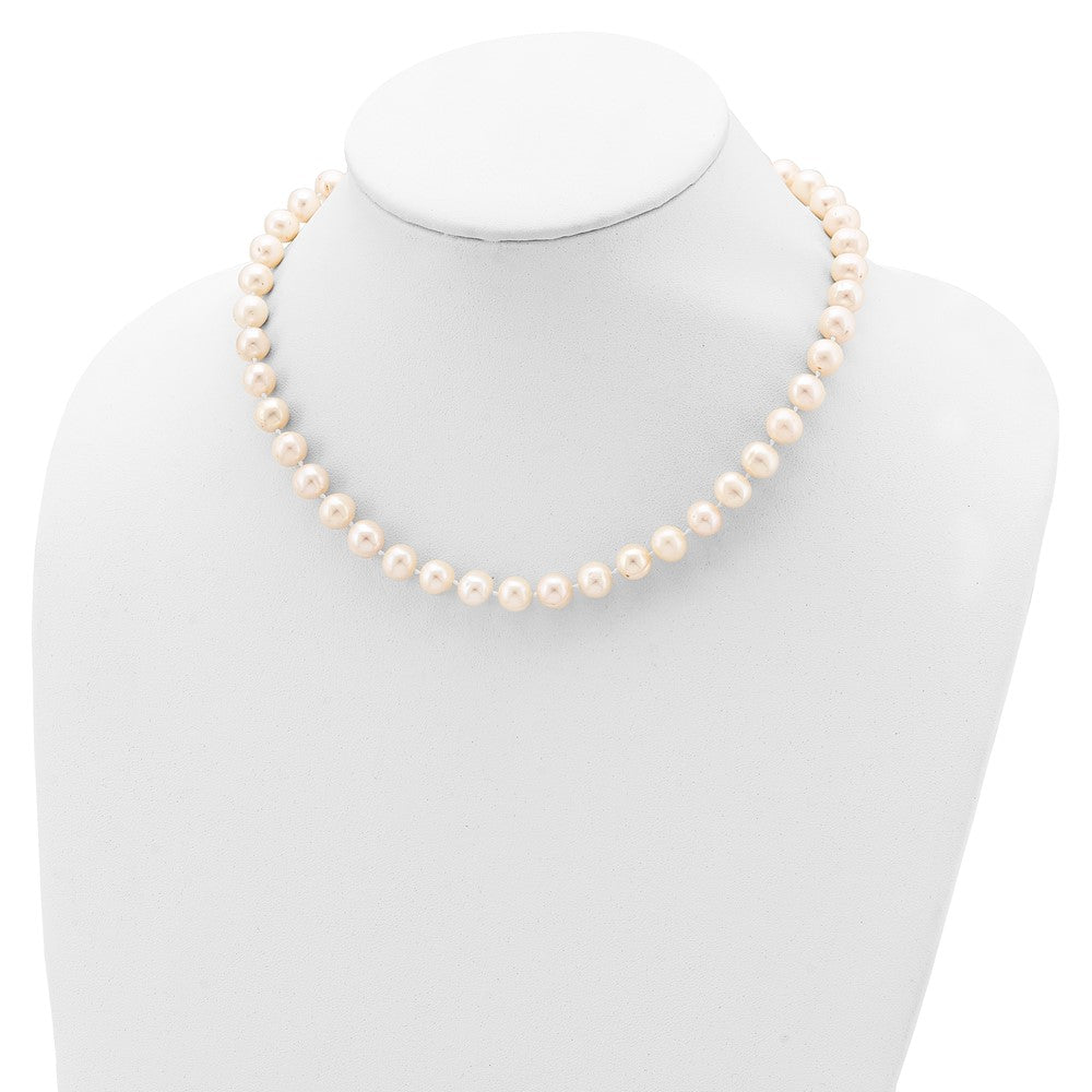 Sterling Silver Rhodium-plated 8-9mm White Near-Round Freshwater Cultured Pearl 28 inch Necklace