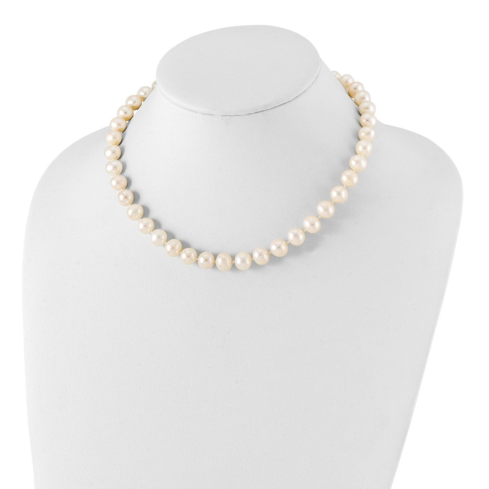Sterling Silver Rhodium-plated 9-10mm White Near-Round Freshwater Cultured Pearl 20 inch Necklace