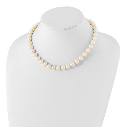 Sterling Silver Rhodium-plated 9-10mm White Near-Round Freshwater Cultured Pearl 20 inch Necklace