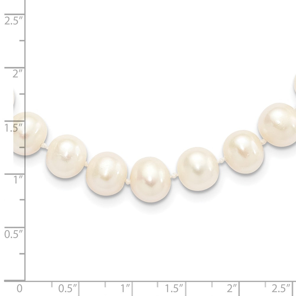 Sterling Silver Rhodium-plated 9-10mm White Near-Round Freshwater Cultured Pearl 20 inch Necklace