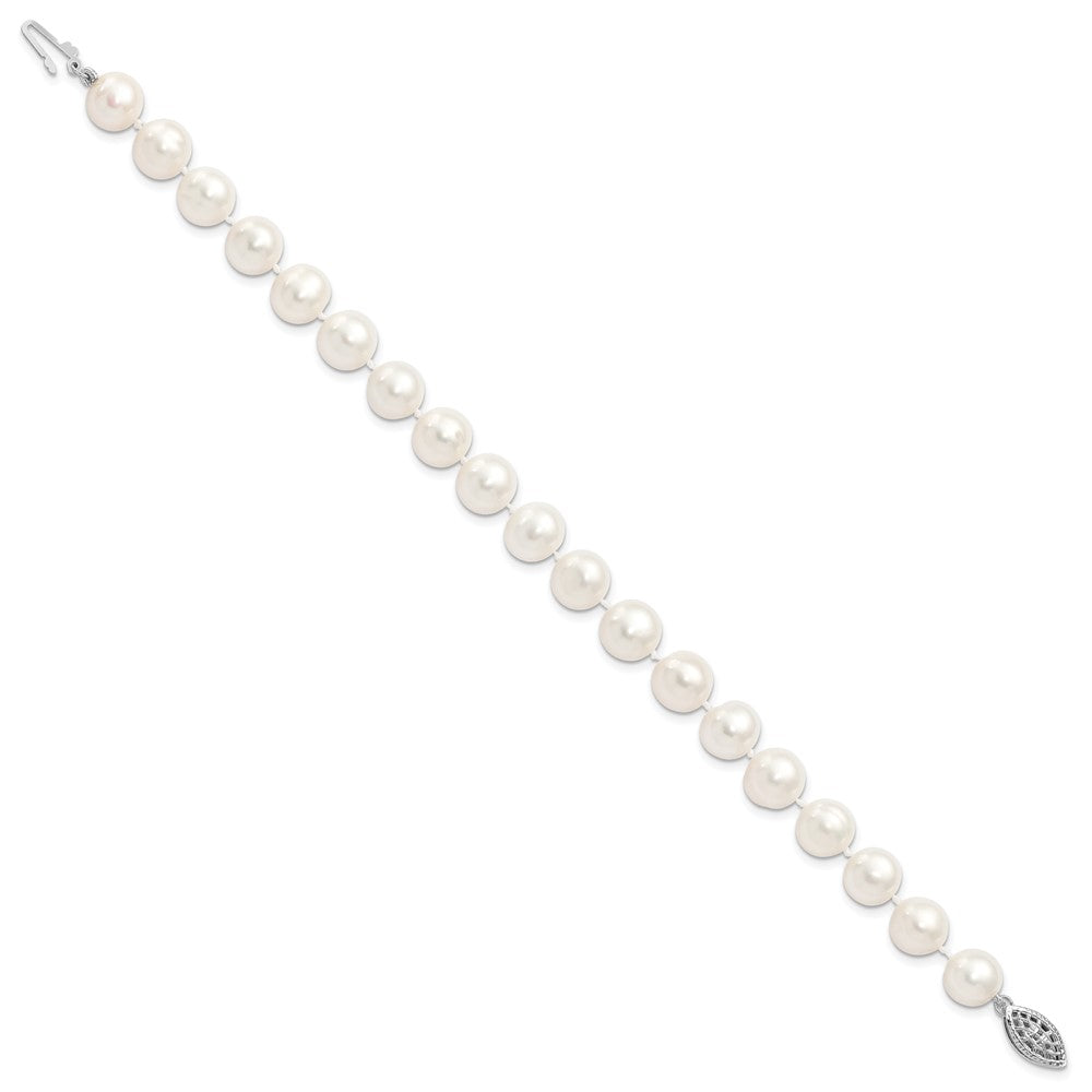 Sterling Silver Rhodium-plated 6-7mm White Near Round Freshwater Cultured Pearl 8.25 inch Bracelet