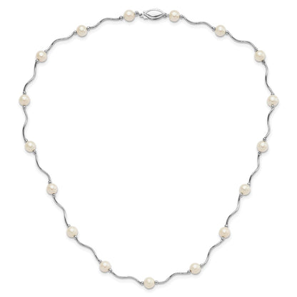 Sterling Silver Rhodium-plated 6-7mm White Near-Round Freshwater Cultured Pearl 18-Station 18 inch Necklace