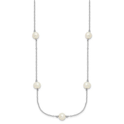 Sterling Silver Rhodium-plated 7-8mm White Near-Round Freshwater Cultured Pearl 7-Station 17 inch with 2 inch Extension Necklace