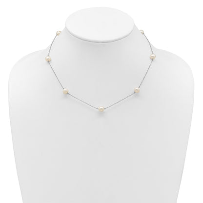 Sterling Silver Rhodium-plated 7-8mm White Near-Round Freshwater Cultured Pearl 7-Station 17 inch with 2 inch Extension Necklace