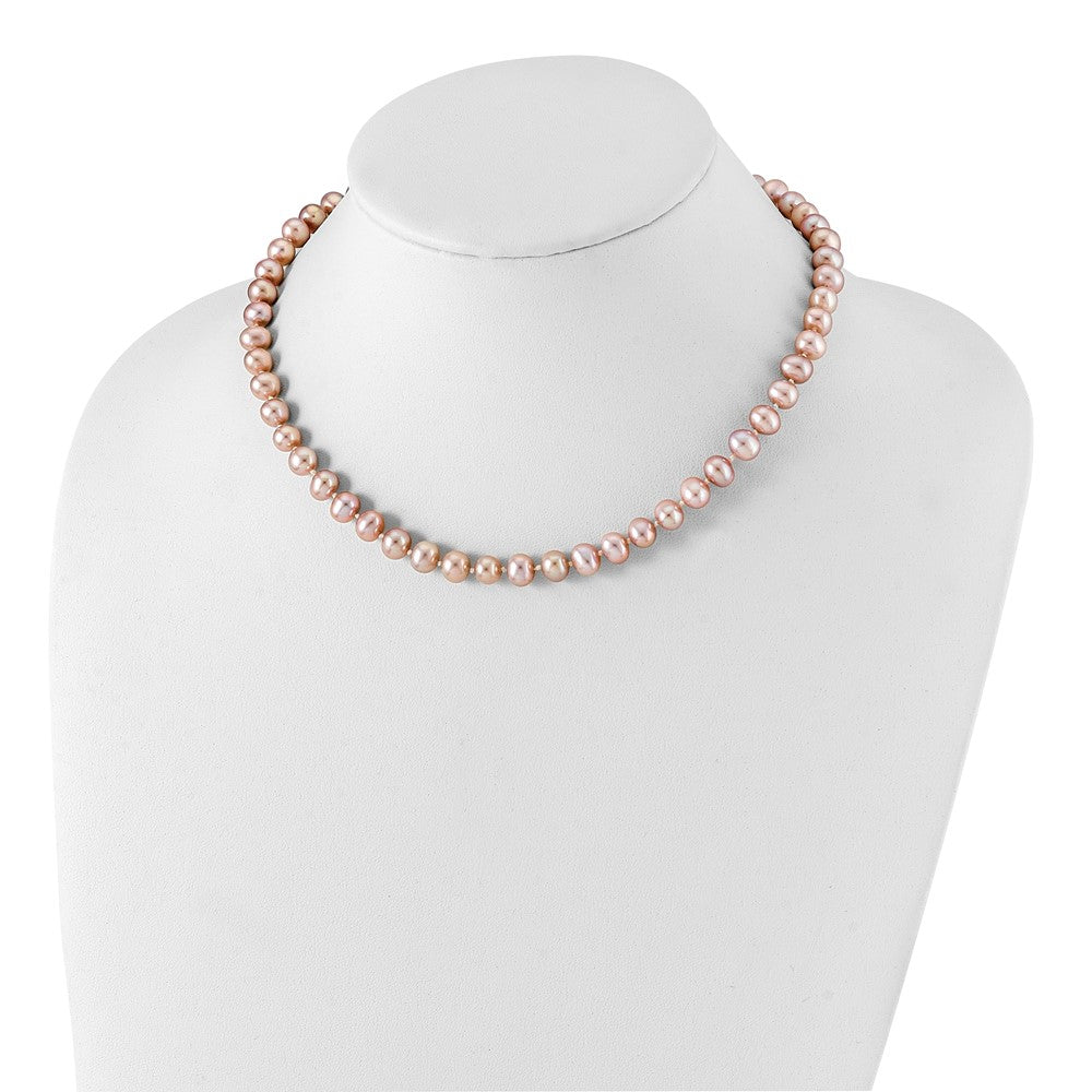 Sterling Silver Rhodium-plated 7-8mm Purple Near-Round Freshwater Cultured Pearl 20 inch Necklace