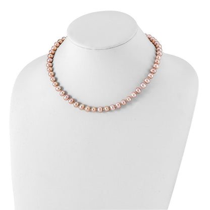 Sterling Silver Rhodium-plated 7-8mm Purple Near-Round Freshwater Cultured Pearl 20 inch Necklace