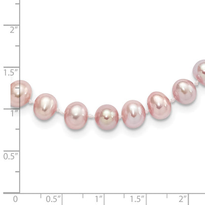 Sterling Silver Rhodium-plated 7-8mm Purple Near-Round Freshwater Cultured Pearl 16 inch Necklace
