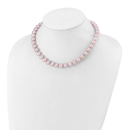 Sterling Silver Rhodium-plated 9-10mm Purple Near-Round Freshwater Cultured Pearl 16 inch Necklace