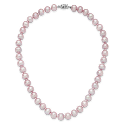 Sterling Silver Rhodium-plated 9-10mm Purple Near-Round Freshwater Cultured Pearl 16 inch Necklace