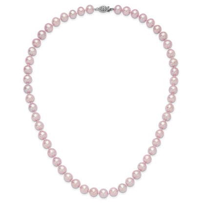 Sterling Silver Rhodium-plated 9-10mm Purple Near-Round Freshwater Cultured Pearl 20 inch Necklace