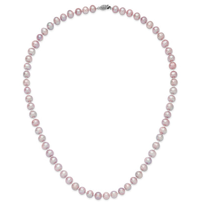 Sterling Silver Rhodium-plated 9-10mm Purple Near-Round Freshwater Cultured Pearl 24 inch Necklace