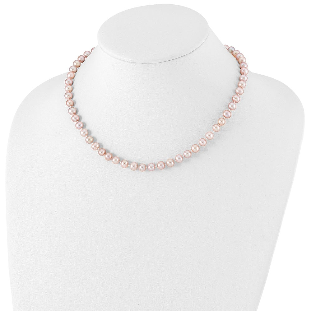 Sterling Silver Rhodium-plated 6-7mm Purple Near-Round Freshwater Cultured Pearl 24 inch Necklace