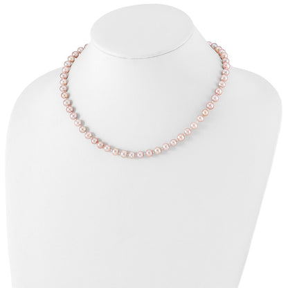 Sterling Silver Rhodium-plated 6-7mm Purple Near-Round Freshwater Cultured Pearl 18 inch Necklace