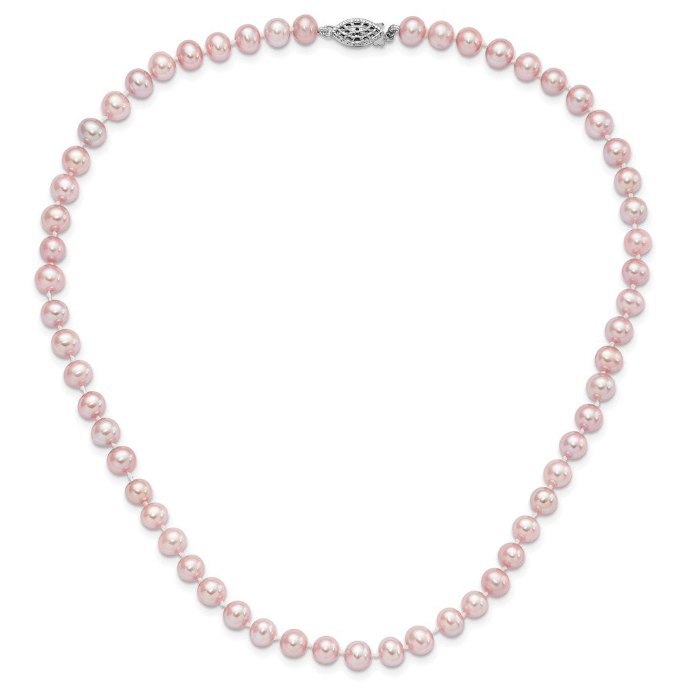 Sterling Silver Rhodium-plated 6-7mm Purple Near-Round Freshwater Cultured Pearl 18 inch Necklace