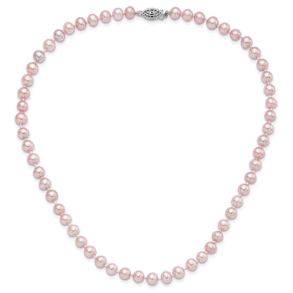 Sterling Silver Rhodium-plated 6-7mm Purple Near-Round Freshwater Cultured Pearl 24 inch Necklace