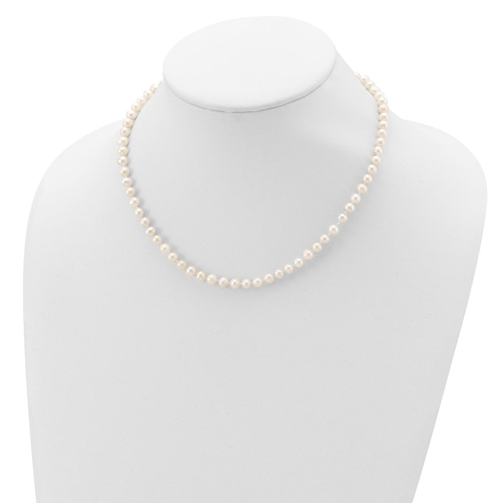 Sterling Silver Rhodium-plated 5-6mm White Near-Round Freshwater Cultured Pearl 18 inch Necklace