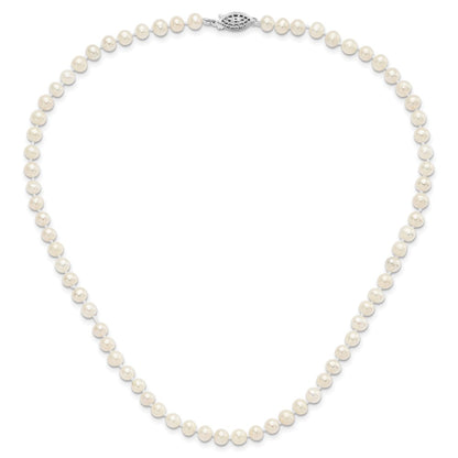 Sterling Silver Rhodium-plated 5-6mm White Near-Round Freshwater Cultured Pearl 18 inch Necklace