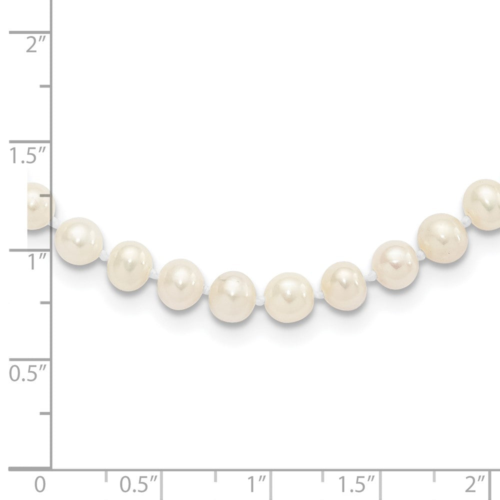 Sterling Silver Rhodium-plated 5-6mm White Near-Round Freshwater Cultured Pearl 24 inch Necklace