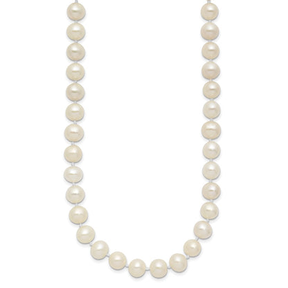 Sterling Silver Rhodium-plated 7-8mm White Near-Round Freshwater Cultured Pearl 20 inch Necklace