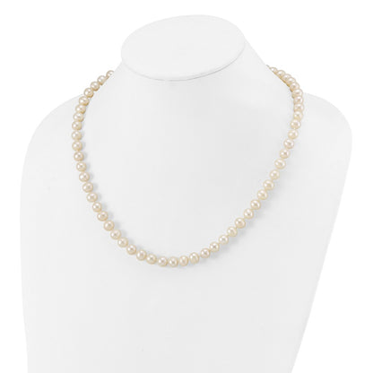 Sterling Silver Rhodium-plated 7-8mm White Near-Round Freshwater Cultured Pearl 20 inch Necklace