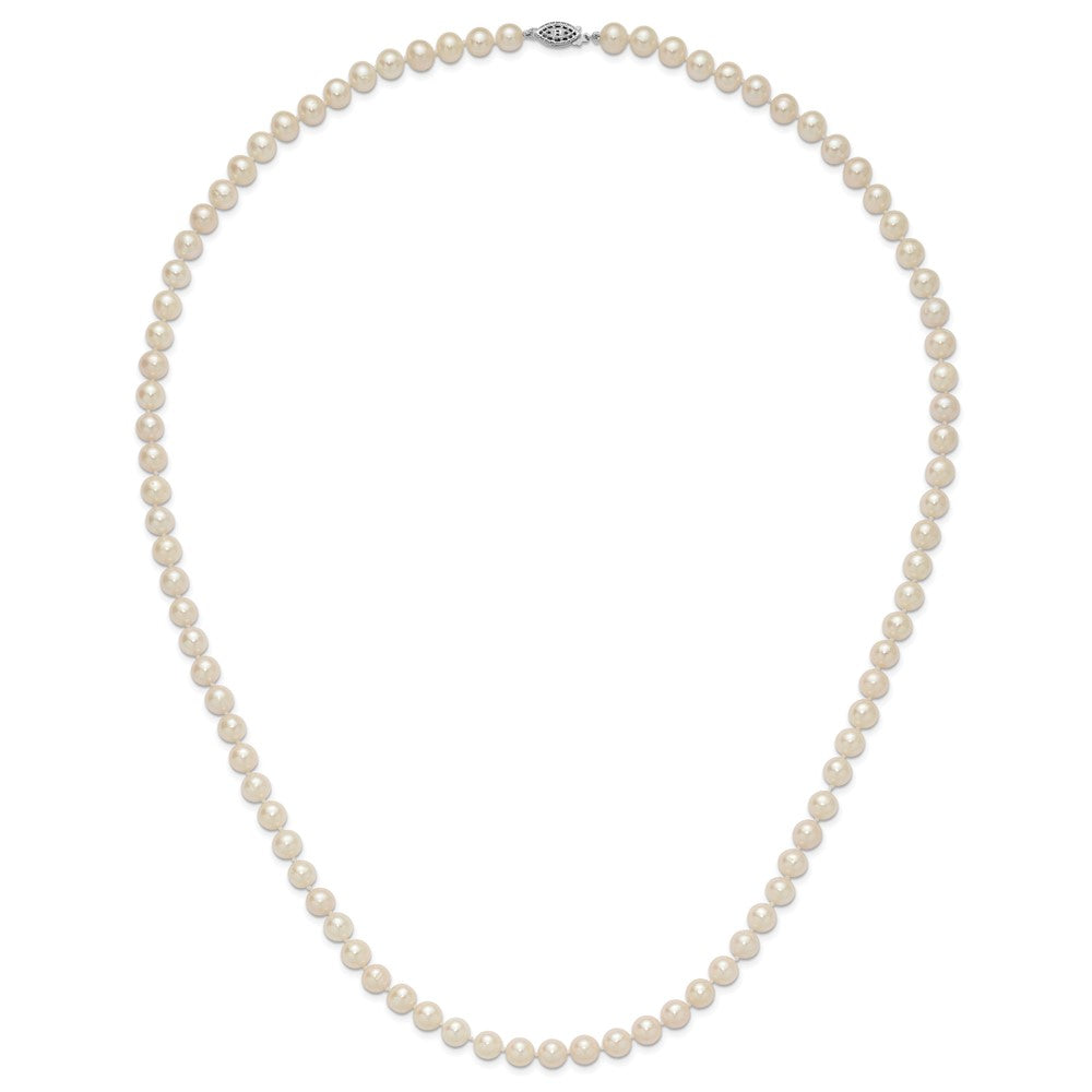 Sterling Silver Rhodium-plated 7-8mm White Near-Round Freshwater Cultured Pearl 28 inch Necklace