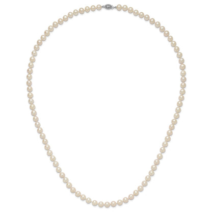 Sterling Silver Rhodium-plated 7-8mm White Near-Round Freshwater Cultured Pearl 28 inch Necklace