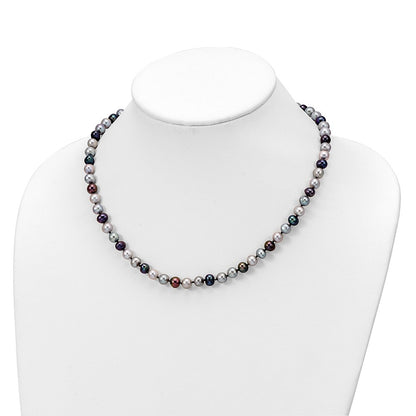 Sterling Silver Rhodium-plated 6-7mm Grey and Black Semi-Round Freshwater Cultured Pearl 18 inch Necklace and 7.25 Bracelet and 3-piece Button Post Earrings Set
