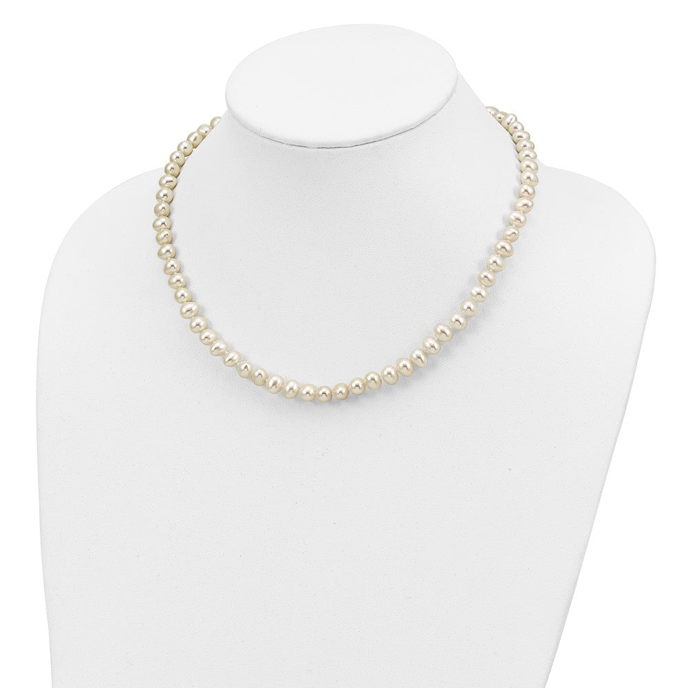 Sterling Silver Rhodium-plated 6-7mm White Semi-Round Freshwater Cultured Pearl 18 inch Necklace, 7.25 in Bracelet and Button Post Earrings Set