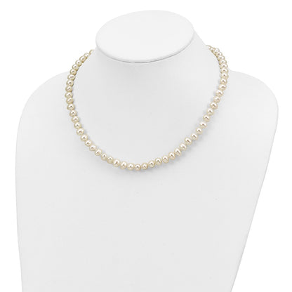 Sterling Silver Rhodium-plated 6-7mm White Semi-Round Freshwater Cultured Pearl 18 inch Necklace, 7.25 in Bracelet and Button Post Earrings Set