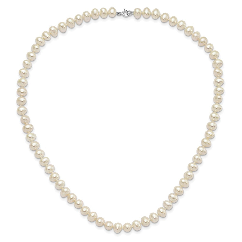 Sterling Silver Rhodium-plated 6-7mm White Semi-Round Freshwater Cultured Pearl 18 inch Necklace, 7.25 in Bracelet and Button Post Earrings Set