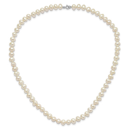 Sterling Silver Rhodium-plated 6-7mm White Semi-Round Freshwater Cultured Pearl 18 inch Necklace, 7.25 in Bracelet and Button Post Earrings Set