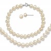 Sterling Silver Rhodium-plated 6-7mm White Semi-Round Freshwater Cultured Pearl 18 inch Necklace, 7.25 in Bracelet and Button Post Earrings Set