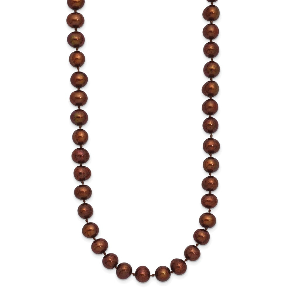 Sterling Silver Rhodium-plated 6-7mm Brown Near-Round Freshwater Cultured Pearl 18 inch Necklace
