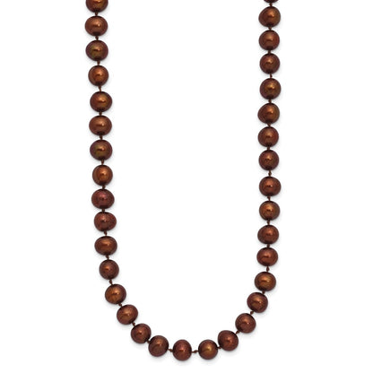 Sterling Silver Rhodium-plated 6-7mm Brown Near-Round Freshwater Cultured Pearl 18 inch Necklace