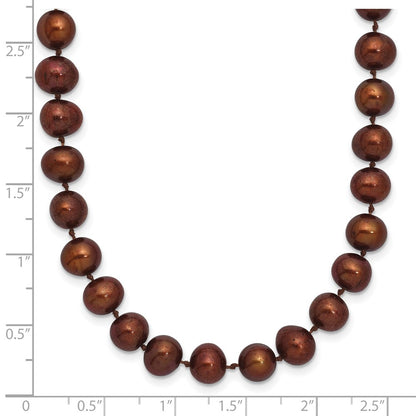 Sterling Silver Rhodium-plated 6-7mm Brown Near-Round Freshwater Cultured Pearl 18 inch Necklace