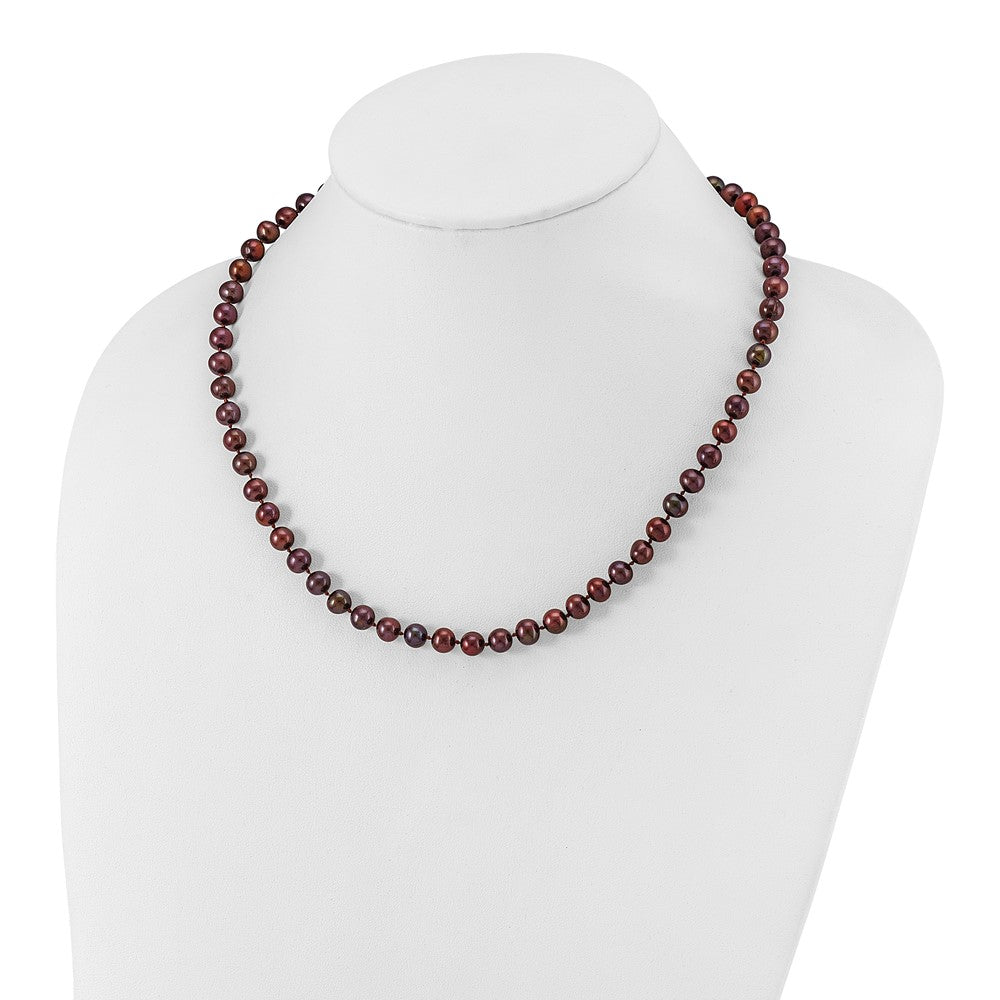 Sterling Silver Rhodium-plated 6-7mm Brown Near-Round Freshwater Cultured Pearl 18 inch Necklace