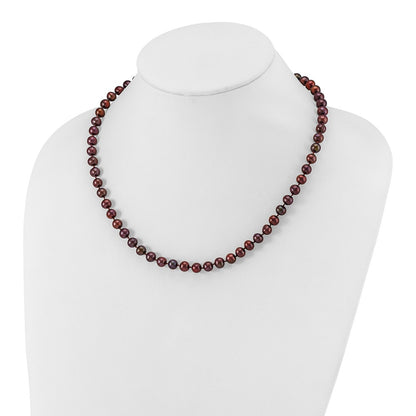 Sterling Silver Rhodium-plated 6-7mm Brown Near-Round Freshwater Cultured Pearl 18 inch Necklace
