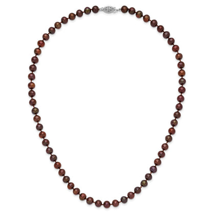 Sterling Silver Rhodium-plated 6-7mm Brown Near-Round Freshwater Cultured Pearl 18 inch Necklace