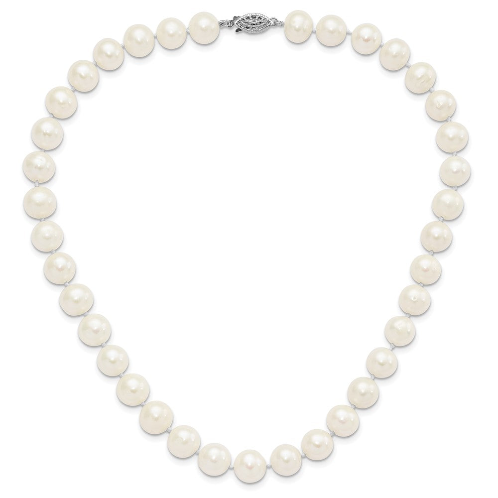 Sterling Silver Rhodium-plated 10-11mm White Near-Round Freshwater Cultured Pearl 16 inch Necklace
